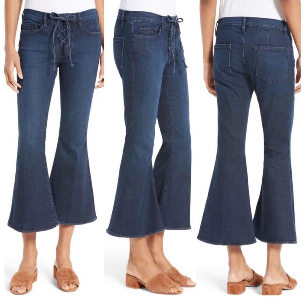Frame Le Bell‎ Lace Up Jean In Hayworth High Waist Cropped Flare Jeans Sz 27